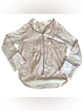 Victoria's Secret Light Pink Satin Pajama Top with Black Piping